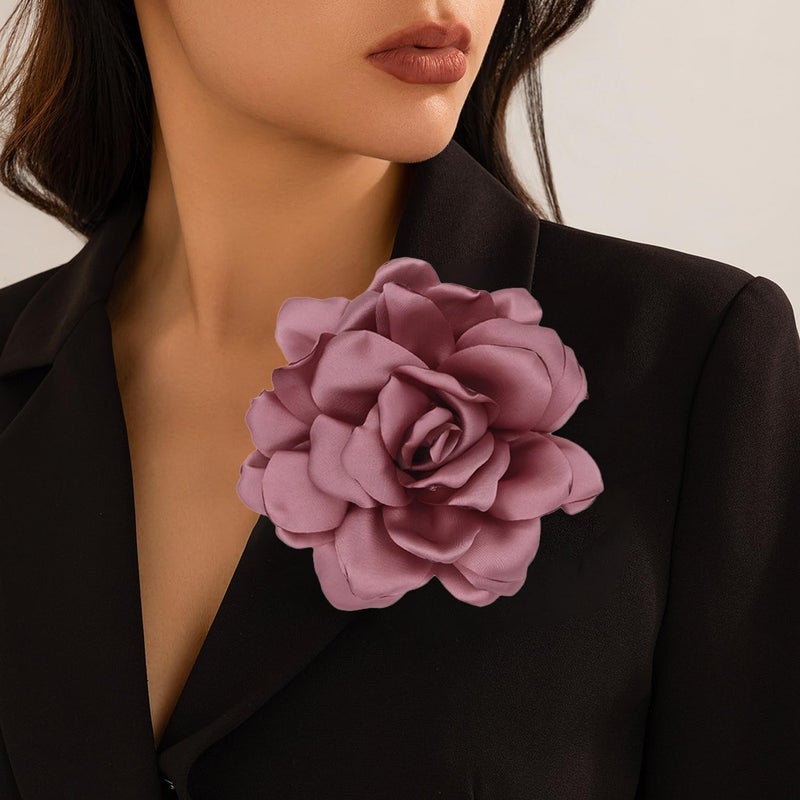 Decixde Satin Fabric Rose Flower Brooches - Handmade Floral Accessory for Wedding Party Dance Banquet Ceremony - Size: 4.72in - Image 4